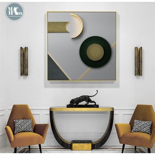 Maeham Abstract geometryt wall art Canvas Prints Posters Golden black graphics Wall Pictures for living room Morden decor Nordic