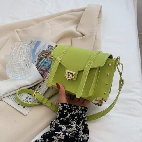 Fashion Kiwi Green Female Small Luxury Brand Crossbody Bags For Women Rivet Ladies Handbags Shoulder 2022 Summer Leather Bags