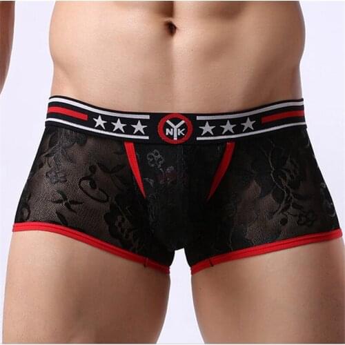 Mens creative hot fashion trend sports mens underwear sexy transparent underwear summer lace ultra-thin underwear