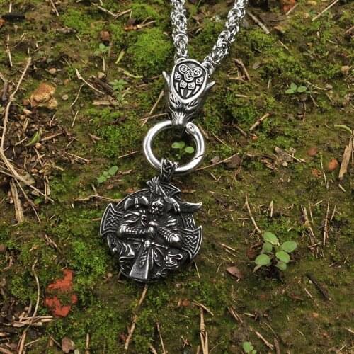 Men stainless steel necklace viking wolf head with Odin by Helena Rosova necklace pendan norse talisman ethnic jewelry