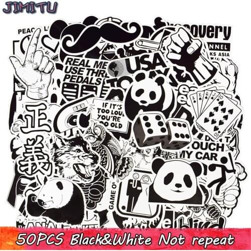 50 PCS Black and White Stickers Cartoon Funny Punk Style Sticker Pack On Laptop Notebook Luggage Skateborad Bike for Kids Gifts