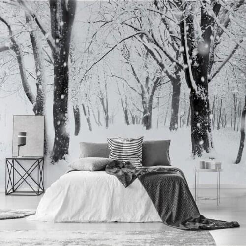 Custom Wall Cloth Nordic Wind Snow Forest Scenery Photo Mural Wallpaper Living Room TV Background Decor Sticker 3D Wall Painting