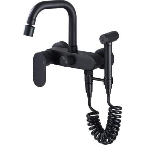 Material Free Bending Wall Mounted Kitchen Sink Tap Cold & Hot Water Kitchen Mixers Faucet With Spray Gun Tap
