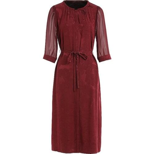 Govani summer 2021 women casual elegant career silk jacquard satin belted dress