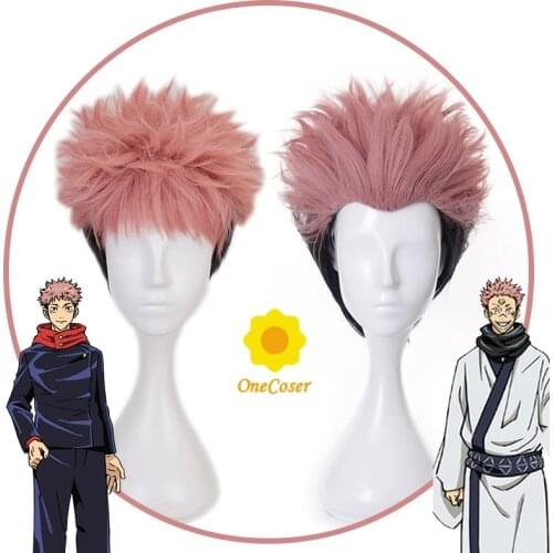 Yuji Itadori Anime Jujutsu Kaisen Cosplay Wig Black Pink Hair 2 Styles + Free Wig Cap Synthetic Halloween Party Props Men Women