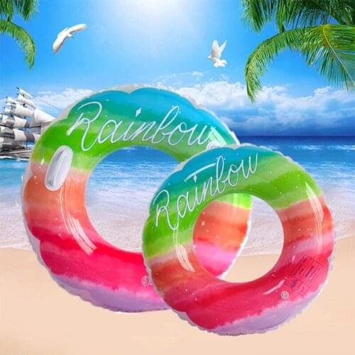 Swimming Ring Thickened PVC Rainbow Pattern Swimming Ring Underarm Ring Circle Pool Float Outdoor Pool Buoy Mattress