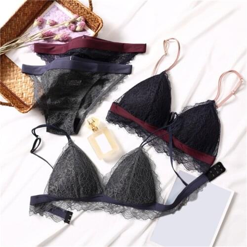 Sexy Bra+Briefs Women Lace Patchwork Back Closure Daily Lingerie Fashion Plush Up Adjustable Female Underwear 2 Pcs/Set