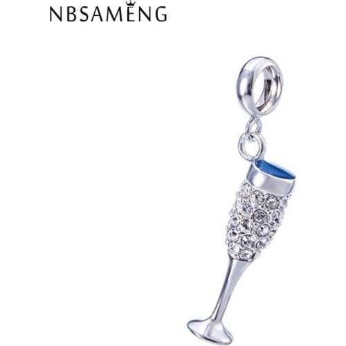 New 100% 925 Sterling Silver Bead Charm Wine Glass Goblet Pave CZ Pendant Enamel Charms Fit Bracelets DIY Women Jewelry