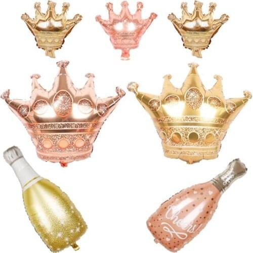 Champagne and Gold Crown Large Thickened Foil Balloons Air-Filled Balloon for Party Show Holiday Wedding Baby Shower