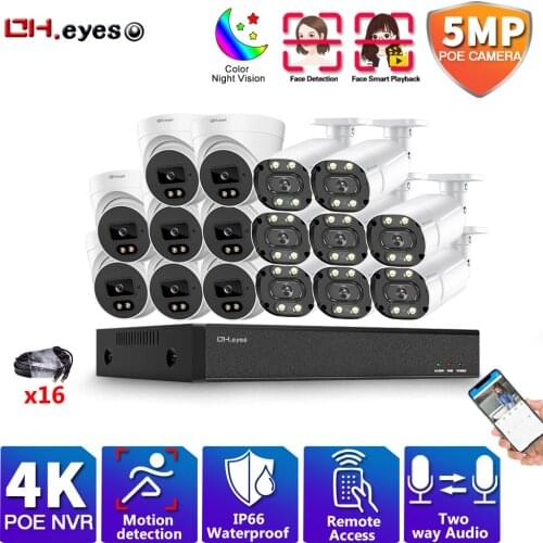 4K HD 16CH NVR Kit H.265+ CCTV Camera Security System 16X 5MP CCTV System IR Outdoor Color Night Vision Video Surveillance Kits