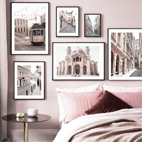 Tram Church Street Building Landscape Wall Art Canvas Painting Nordic Posters And Prints Wall Pictures For Living Room Decor