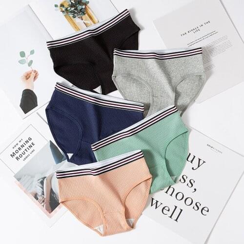 Striped Cotton Sexy Breathable 1Pcs Women Underwear Sanitary Panties M/L/XL Seamless Briefs Pure Color