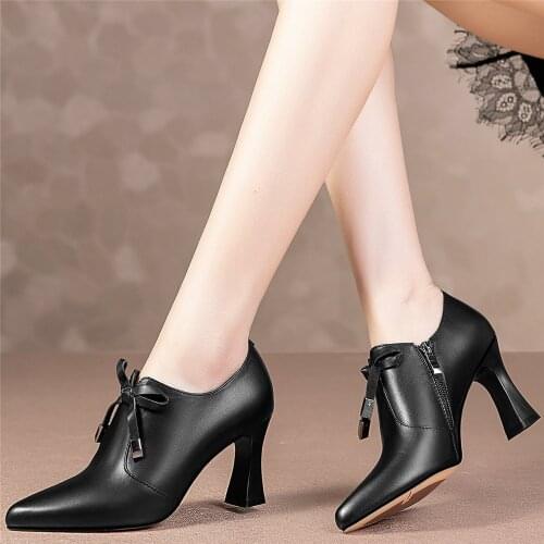 Wedding Party Shoes Women Genuine Leather Slingbacks High Heel Pumps Shoes Female Med Top Pointed Toe Office Shoes Casual Shoes