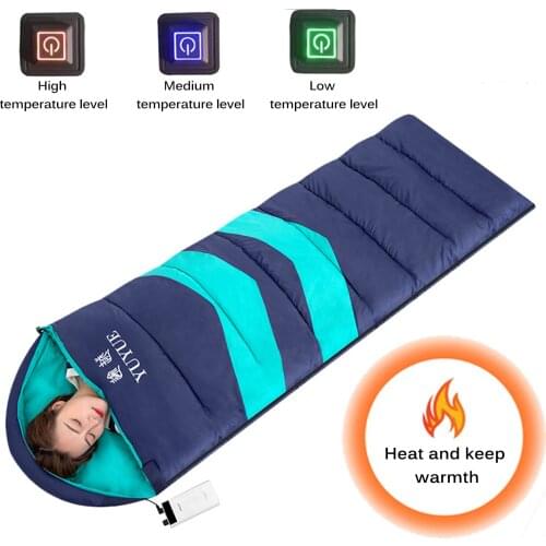 USB Camping Heated Sleeping Bag Ultralight Waterproof Winter Warm Envelope Backpacking Sleeping Bag For Outdoor Hiking Traveling