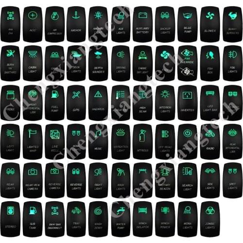 Custom DIY 12v/24v waterproof Marine Grade Boat Car 3P SPST ON-OFF Green&Blue Rocker Switch