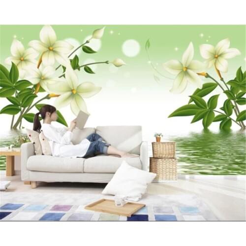 Beibehang Vinyl wall wallpapers for living room Custom dream lily flower reflection TV background wall wallpaper 3d on the wall