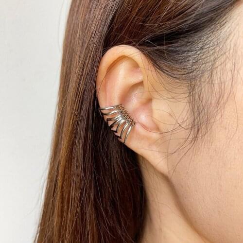 VSnow Minimalist Gold Silver Color Multilayer Metal Clip Earrings for Women Hiphop Hollow Out Earrings Jewelry Gifts