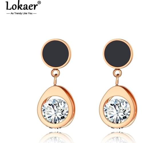 Lokaer Sparkling Titanium Stainless Steel Black Acrylic Geometric Earrings For Women Bohemia Cubic Zirconia Beach Jewelry E20055