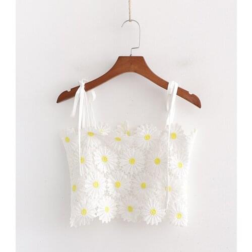 Women Fashion Floral Embroidery Lace Short Tops 2021 Spring Women Sling Crop Top Street-wear Sweet Lady Cute White Camis Femme