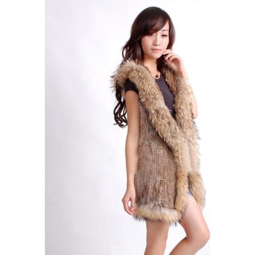 Women Rabbit Coats Veste Femme Grande Taille Long Hooded Natural Thick Knitted Real Fur Jacket Ladies Warm Fashion Kurtki Hat