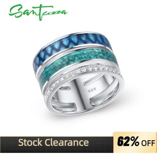 SANTUZZA Silver Rings For Women Genuine 925 Sterling Silver Colorful Enamel Sparkling CZ Trendy Party Fine Jewelry Handmade