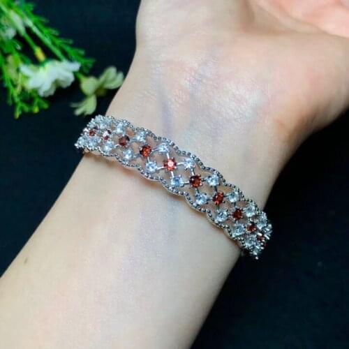 Natural red garnet gem bangle S925 silver natural gemstone bangle Fashion Luxurious overlapping wave woman party gift jewelry