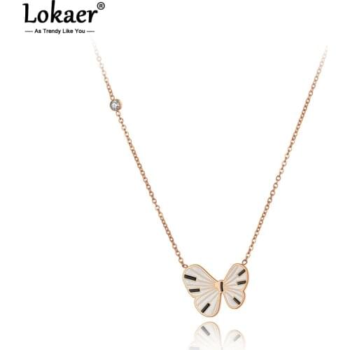 Lokaer Original Design Stainless Steel Drip Glaze Butterfly Charm Choker Necklace New Animal Pendant Necklace For Women N20194