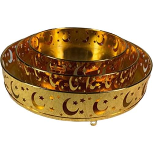 1 Set 3Pcs Eid Mubarak Dessert Plate Muslim Eid Party Service Plates Round Iron Art Trays Party Supplies