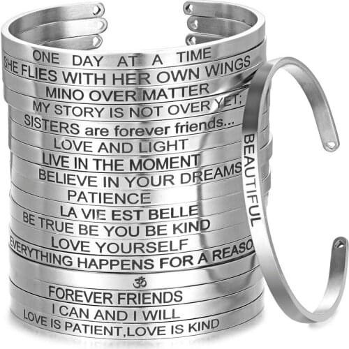 316L Stainless Steel 4.0mm Band Bangle Engraved Positive Inspirational Quote Cuff bracelet Mantra Bracelet for Women SL-151