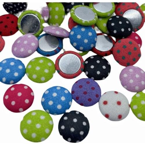U PICK 50pcs Polka Dot Flatback Fabric Covered Button Scrapbooking Craft