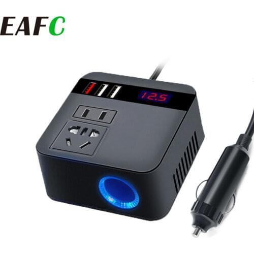 Car Inverter 150W Peak DC12V/24V to 110V/220V LED Display Sockets Power Inverter with QC 3.0 USB Charger Fast Charging