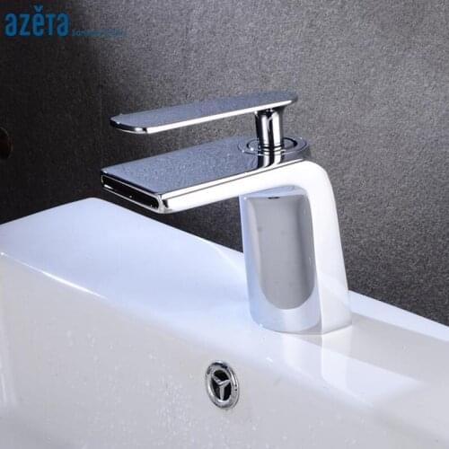 Azeta Modern Basin Faucet Brass Chrome Bathroom Waterfall Tap Deck Mounted Washbasin Mixer Tap Single Handle Basin Faucet AT8889