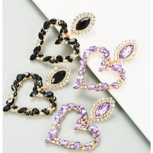 Shiny Heart Crystal Dangle Earrings Jewelry Vintage Baroque Lady Colorful Rhinestone Hanging Earrings Inlaid Bijoux Accessories