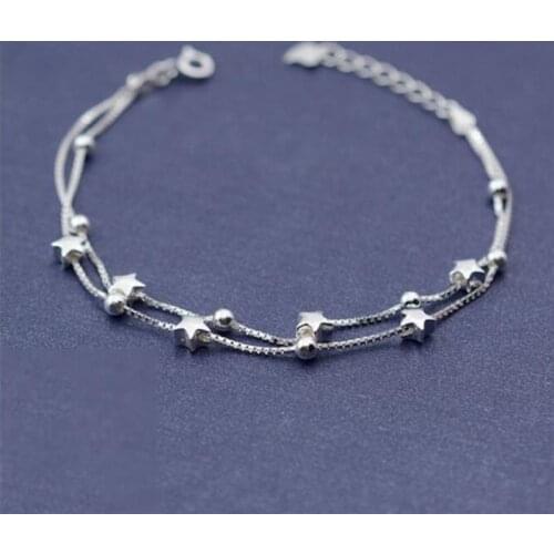 Season Gate 925 Sterling Silver Fashion Mmulti Layer Star Bead Box Chain Bracelets for Women Girls SB025