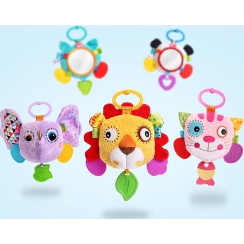 Baby Toys Cat/Panda Rattles Plush Food-graded BPA Free Toys Distorting Mirror Baby Hanging Strollers Toys For Baby Gift