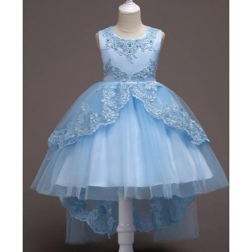 Childrens Princess Evening Dress Girls Lace Dress Flower Girl Tail Fluffy Dress Ball Gown Wedding Birthday Party Catwalk Dress