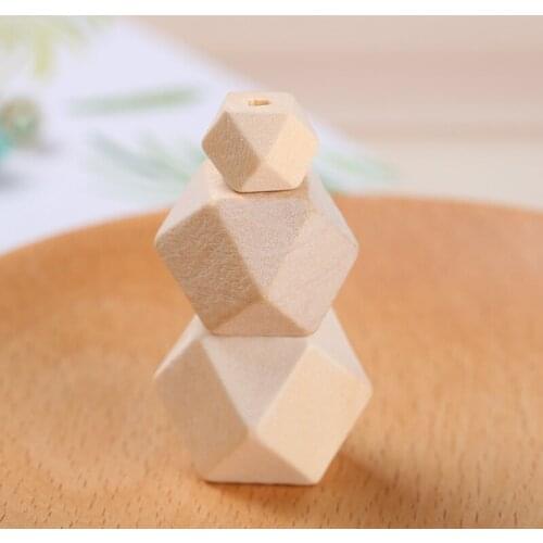 SANSHOOR Unfinished Hexagon Geometric Wood Beads Natural Raw Wooden Craft 10/12/15/20mm For Diy Painting Jewelry Making 50Pcs