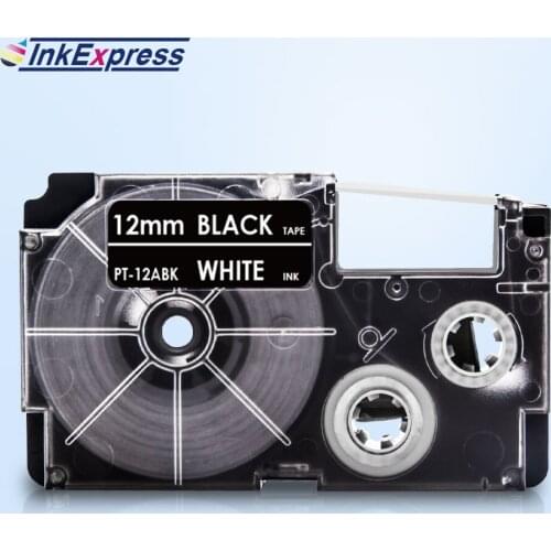 InkExpress 12mm XR-12ABK Tape For CASIO XR 12ABK Label Tape White on Black Printer Ribbon For CASIO Label Maker KL-100 KL-120