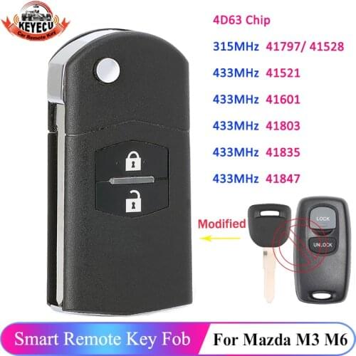 KEYECU Replacement Upgraded Flip Remote Car Key Fob 2 Button 433MHz 4D63 for Mazda 2 3 6 323 626 MVP Visteon Model No. 41835