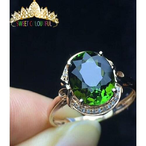 100% 18K Gold Natural green tourmaline and Diamond Ring With national certificate T-003