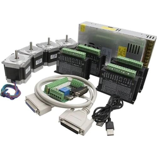 CNC Router Kit 4Axis 4pcs TB6600 4A stepper motor driver+Nema23 motor 57HS5630A4+5axis interface board+power supply