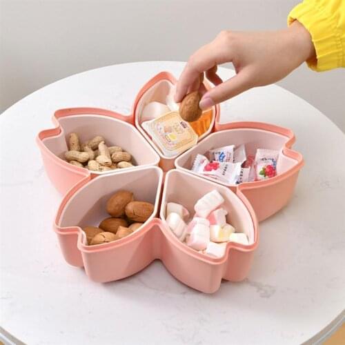 1Pc Snack Box Moisture-Proof Fruit Box Food Storage Case Organizer Snack Tray Cherry Blossom Shaped Fruits Box Compartment Dish
