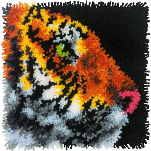 Latch Hook Cushion Animal Tiger Pillow Case Color Canvas Acrylic Yarn Latched Hook Pillow Kits Crochet Cushion Cover