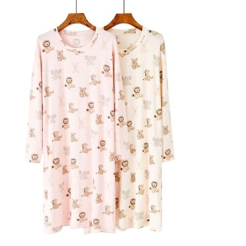 Cute ladiesCartoon Night Gown Soft Nightdress Comfortable Sleep Dress O-neck Nighties Night Shirt Sleepwear Healthy Nightwear