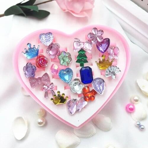 24pcs/set Mix Animals Rabbit Flower Heart Baby Kids Girl Childrens Cartoon Rings With Display Box For Christmas Gift