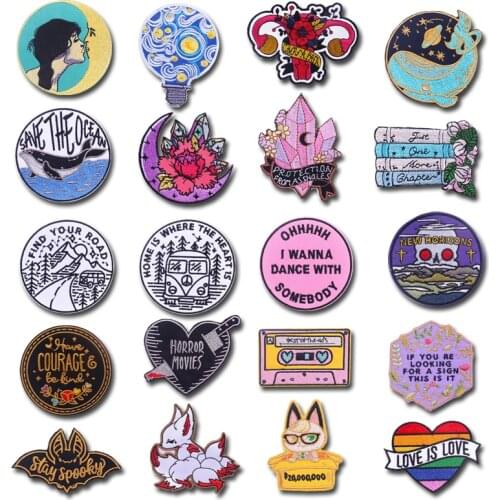 Whale diamond Stripes Embroidered Patches For Clothing Letters Stripes Iron On Patches Cartoon Cute Stickers Sexy Lips Patch DIY