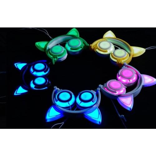 New childrens cartoon cat ears earphones luminous foldable type-c interface mobile phone music headphones