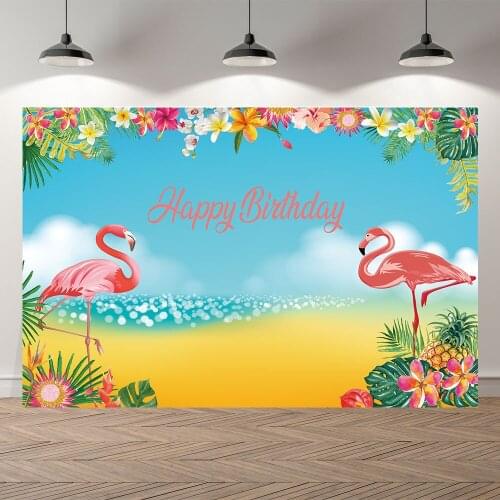 SeekPro Happy Birthday Party Banner Baby Shower Flamingo Summer Beach Studio Photo Bacdrop Photography Backgrounds Wall Paper