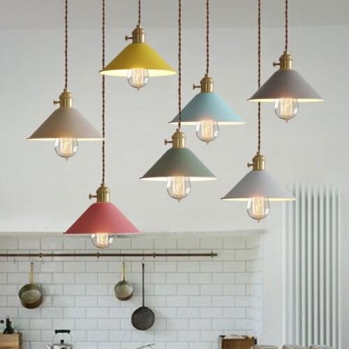 Nordic Style Iron Color Pendant Light Colorful Shade Iron Wood Lamp Hang Lighting Living Dinning Room Restaurant Hotel