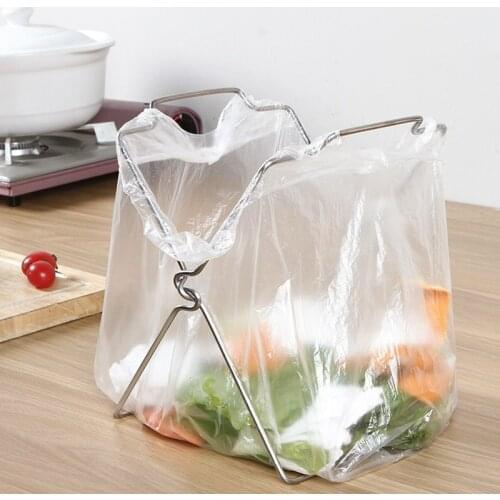 New Style Stainless Steel Kitchen Garbage Rack Folding Storage Rack Garbage Bag And Rag Holder Kitchen Supplies Wholesale